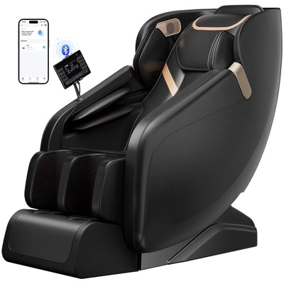4D Full Body Massage Chair with Zero-Gravity Recline, Heat, Foot Massage, Airbags, Bluetooth, and LCD Touch Control - Black