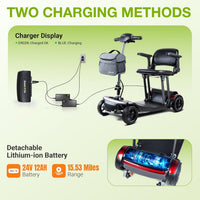 Mobility Scooter for Seniors & Adults Foldable, Airline Approved, 44Lbs Lightweight 4 Wheel Electric Scooter, Portable for Travel, with Removable Battery & USB Port