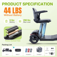 Mobility Scooter for Seniors & Adults Foldable, Airline Approved, 44Lbs Lightweight 4 Wheel Electric Scooter, Portable for Travel, with Removable Battery & USB Port
