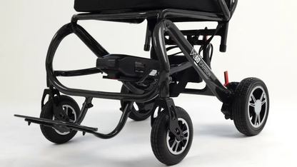 Monarch MM60 carbon lightweight electric wheelchair frame battery and wheel detail