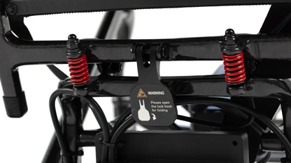 Monarch MM60 lightweight electric wheelchair rear suspension and folding mechanism