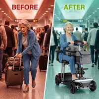Mobility Scooter for Seniors & Adults Foldable, Airline Approved, 44Lbs Lightweight 4 Wheel Electric Scooter, Portable for Travel, with Removable Battery & USB Port — Before & After