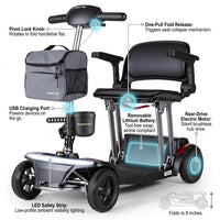 Mobility Scooter for Seniors & Adults Foldable, Airline Approved, 44Lbs Lightweight 4 Wheel Electric Scooter, Portable for Travel, with Removable Battery & USB Port — How It Works