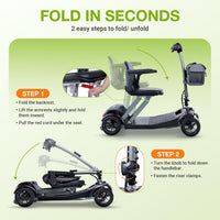 Mobility Scooter for Seniors & Adults Foldable, Airline Approved, 44Lbs Lightweight 4 Wheel Electric Scooter, Portable for Travel, with Removable Battery & USB Port