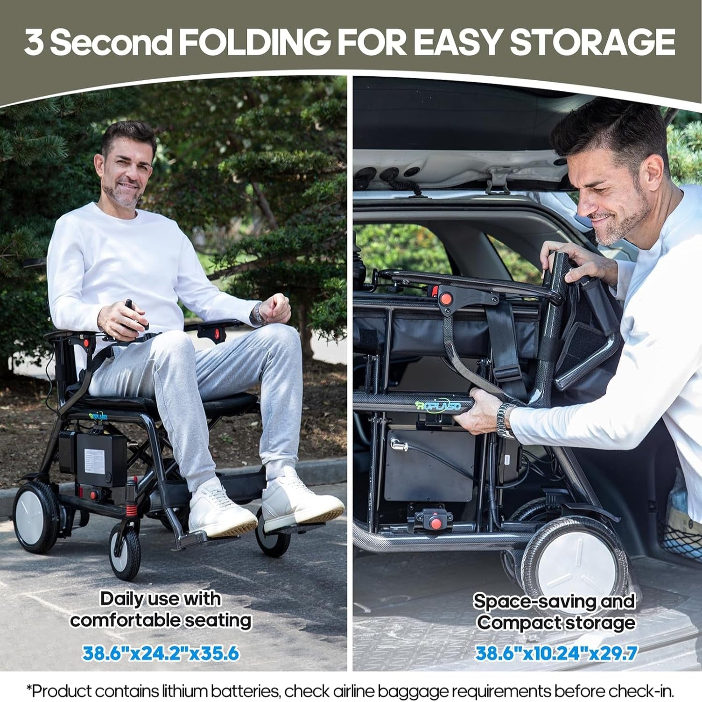 Electric Wheelchair for Adults Carbon Fiber Foldable Motorized Wheelchair Ultra Lightweight 36 Lbs