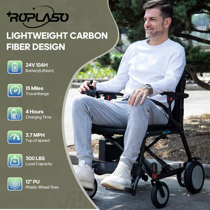 Electric Wheelchair for Adults Carbon Fiber Foldable Motorized Wheelchair Ultra Lightweight 36 Lbs