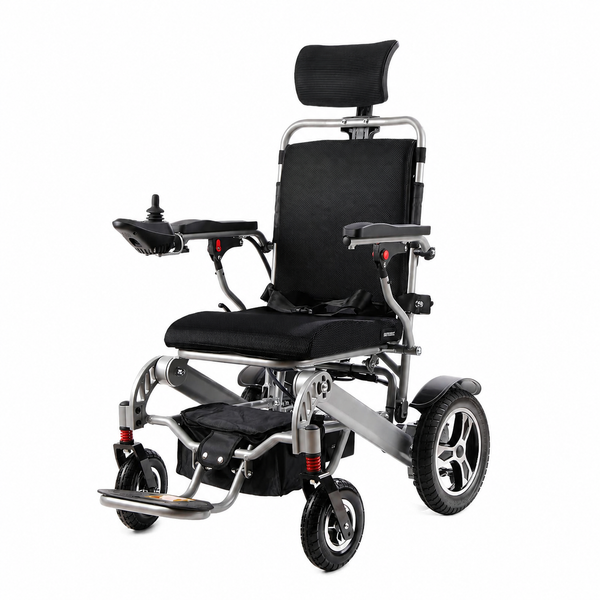 Reclining Foldable Electric Wheelchair for Adults & Seniors, All-Terrain, Airline Approved Silver